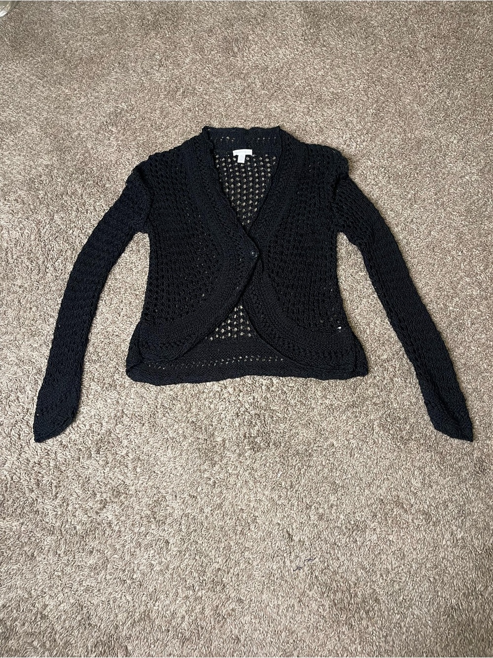 Charter Club Black Open-Weave Draped Cardigan Button Front Size M